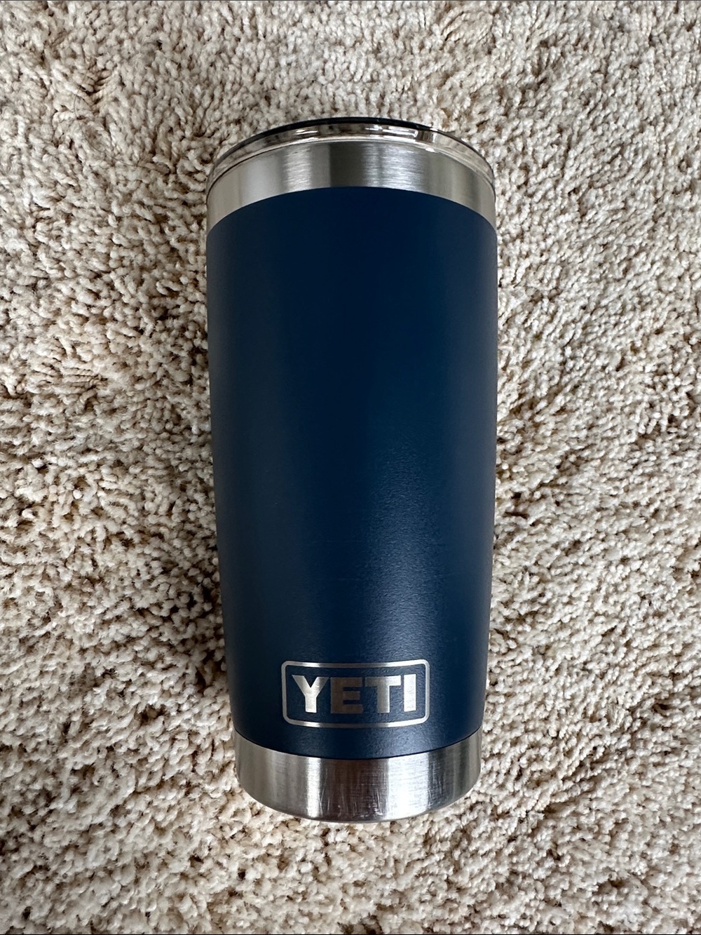Yeti Navy Blue Stainless Steel Tumbler with Silver Accents 20oz
